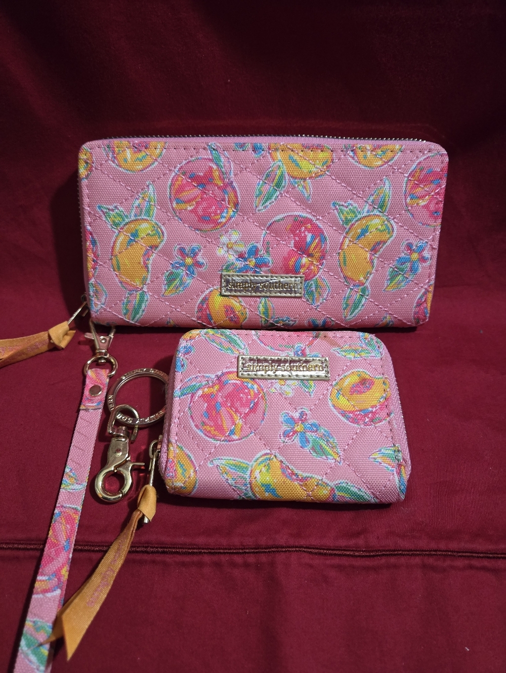 Simply Southern 2pc Bright Pink Fruit Print Wallet & Card Case Set NWOT